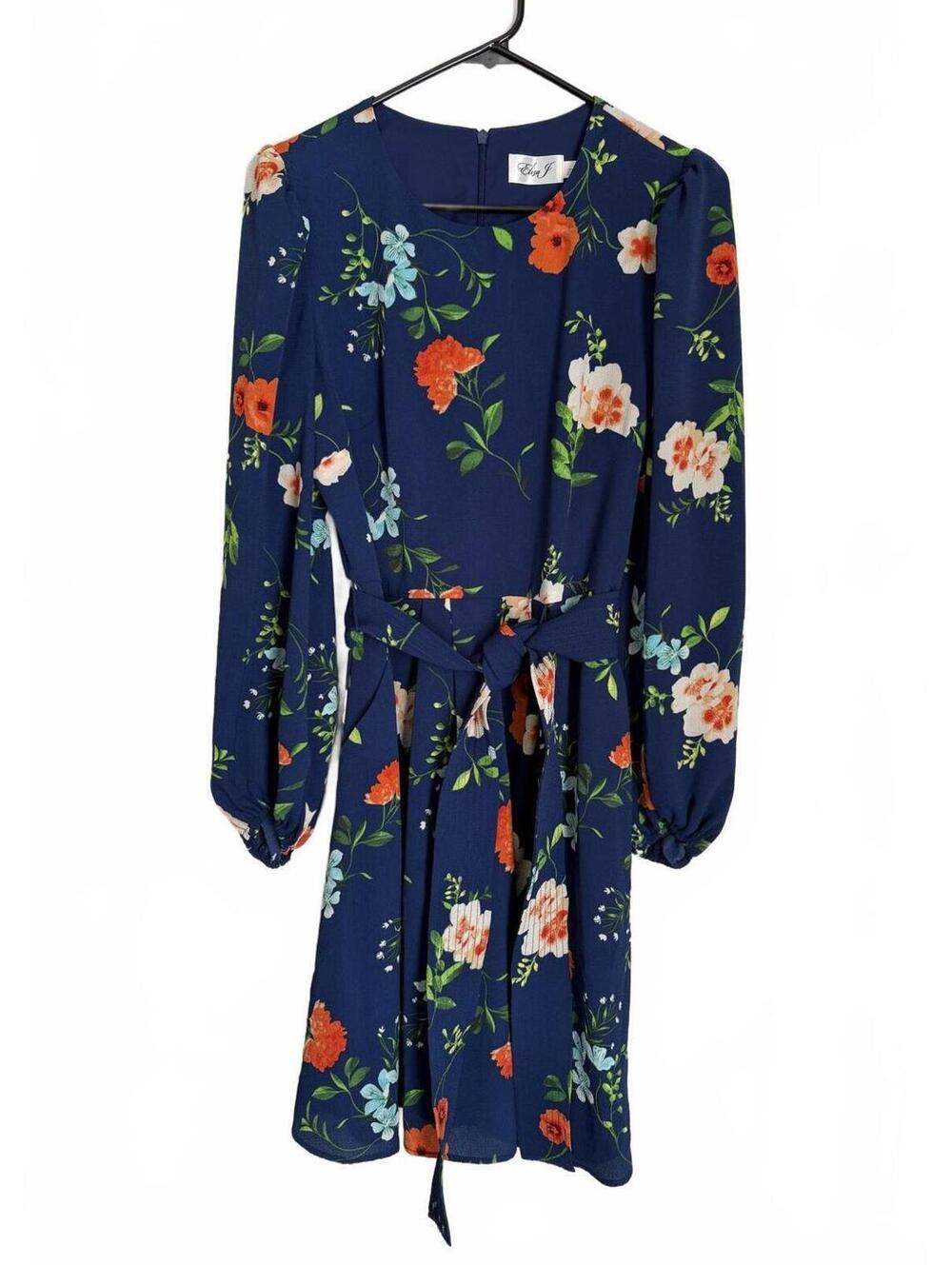 Eliza J Dress Size 8 Navy Blue Floral Cottage Coquette Fit and Flare BOHO Retro